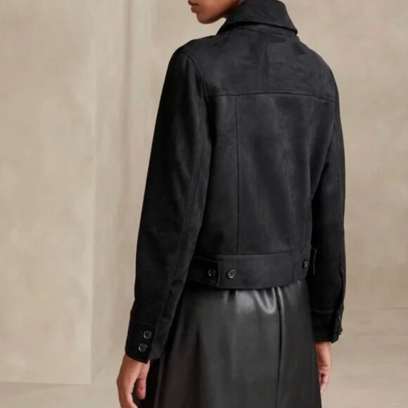 Banana Republic Factory Vegan Suede Chore Jacket Women's Small Black - Picture 2 of 8